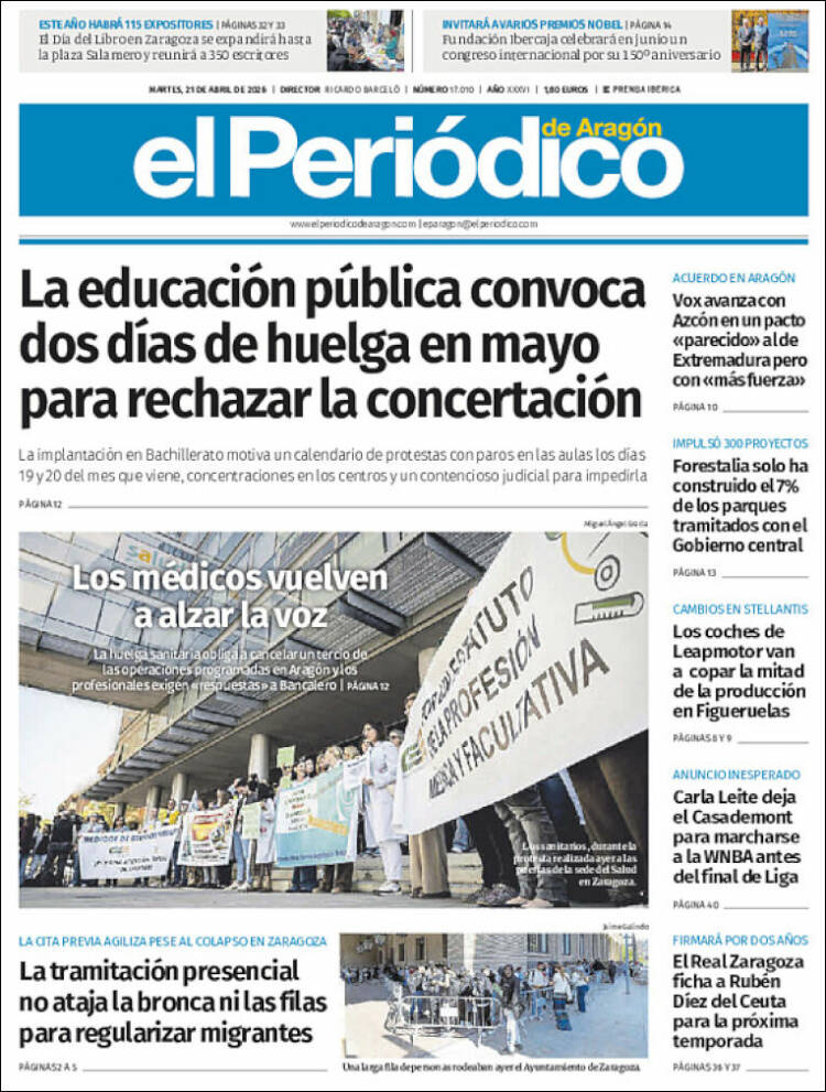 Portada de El Periódico de Aragón (Espa&ntilde;a)
