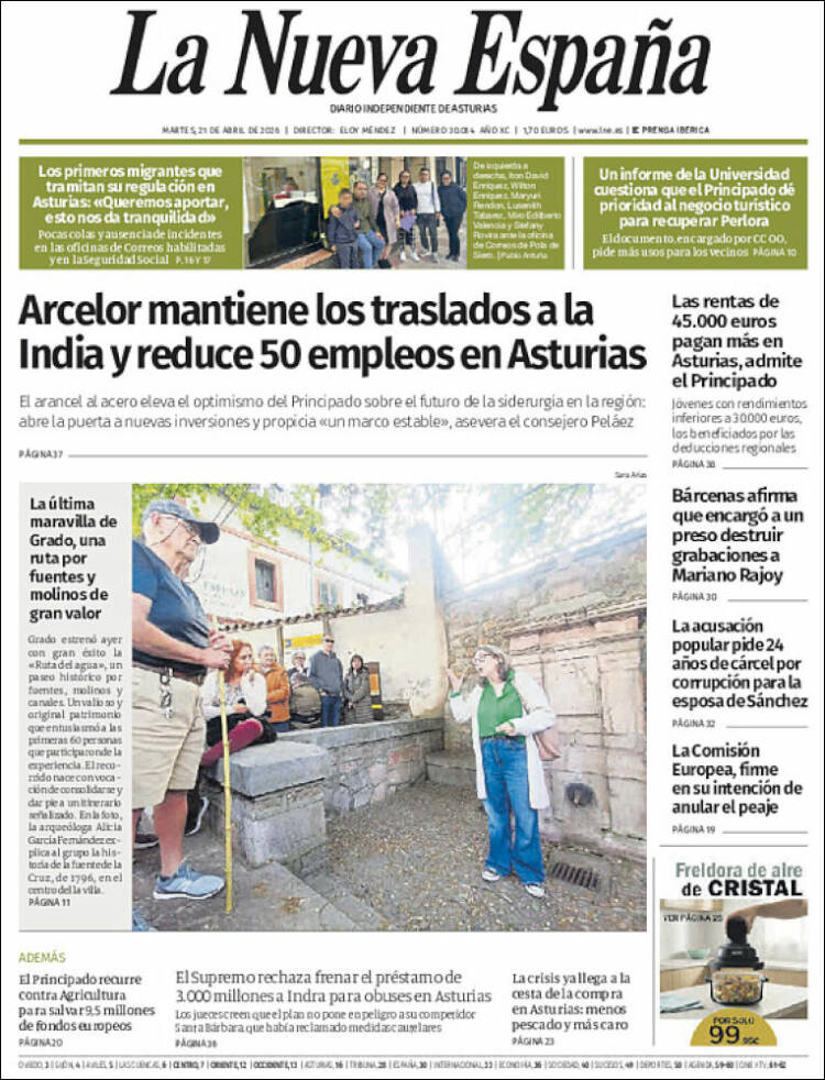 Portada de La Nueva España (Espa&ntilde;a)