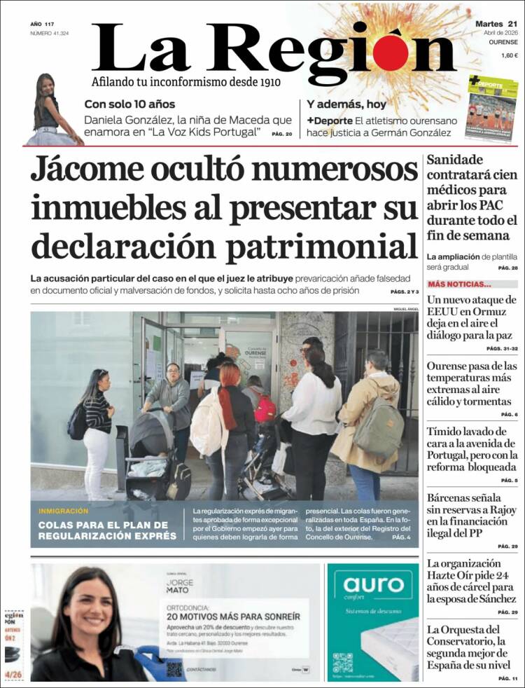 Portada de La Región de Ourense (Espa&ntilde;a)