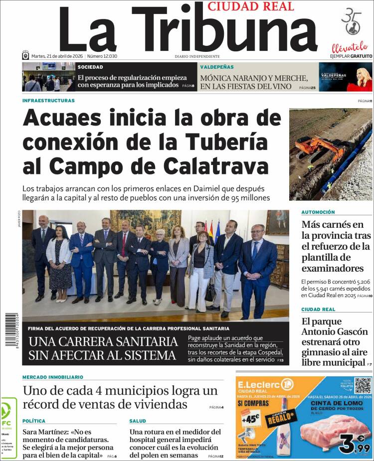 Portada de La Tribuna de Ciudad Real (Espa&ntilde;a)