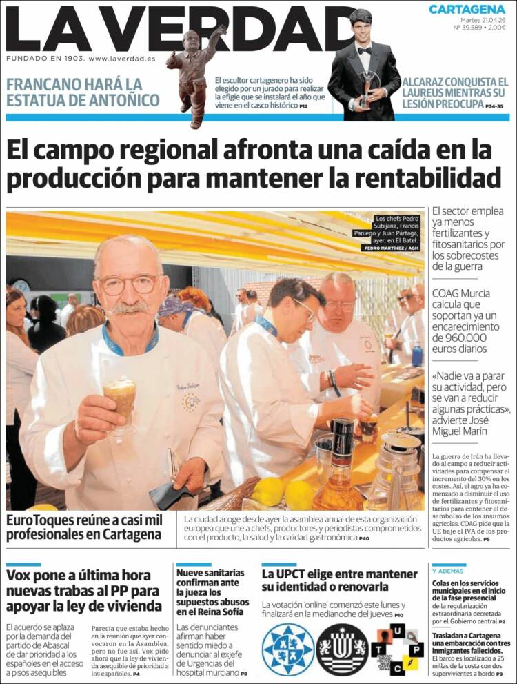 Portada de La Verdad de Cartagena (Espa&ntilde;a)