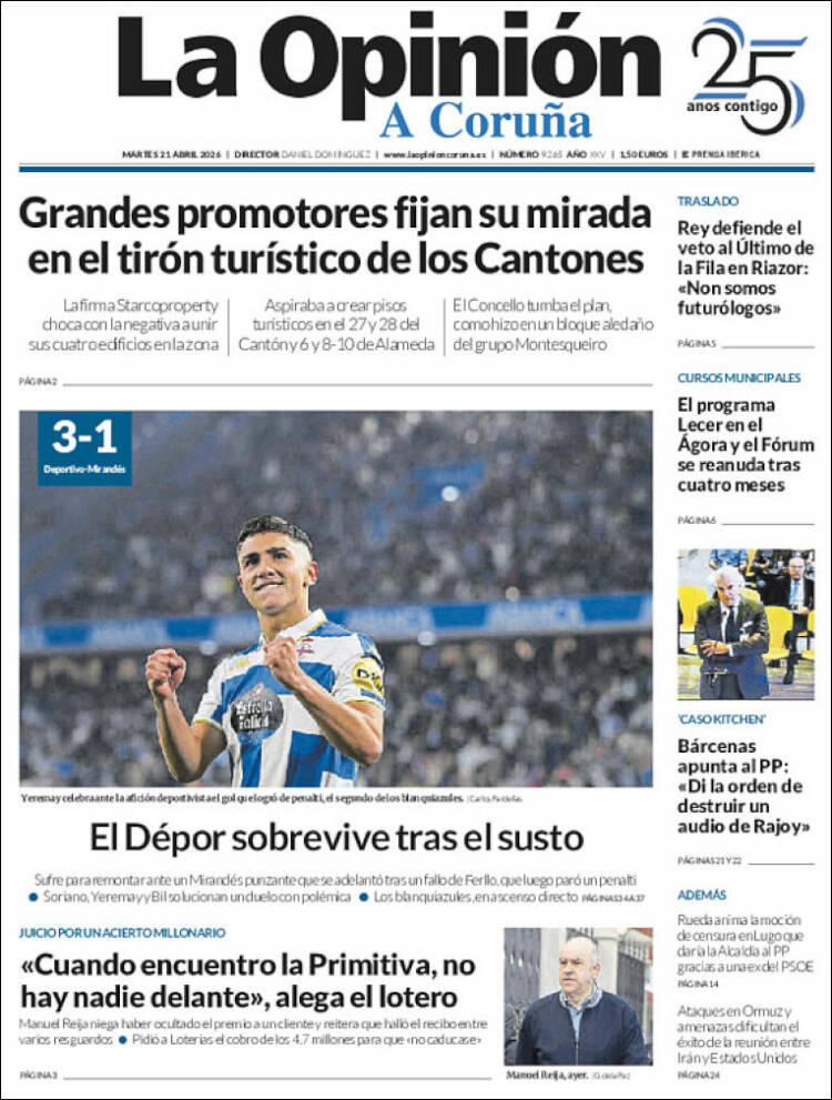 Portada de La Opinión de A Coruña (Espa&ntilde;a)