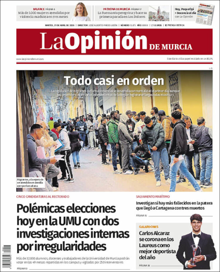 Portada de La Opinión de Murcia (Espa&ntilde;a)