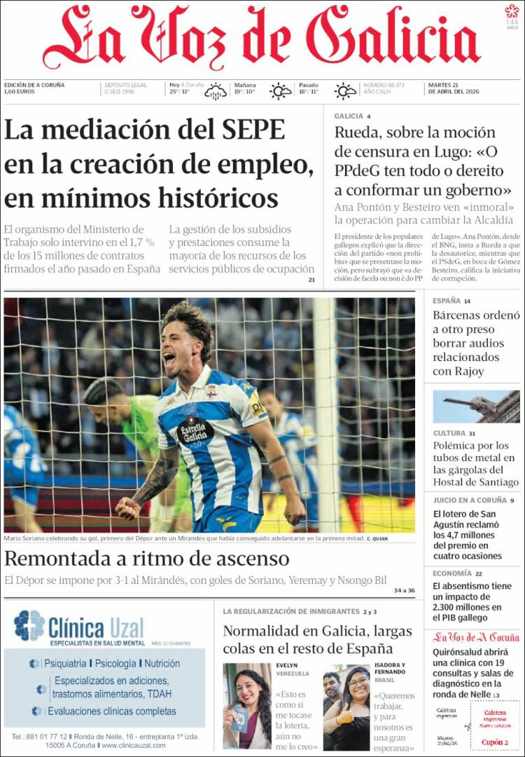 Portada de La Voz de Galicia (Espa&ntilde;a)