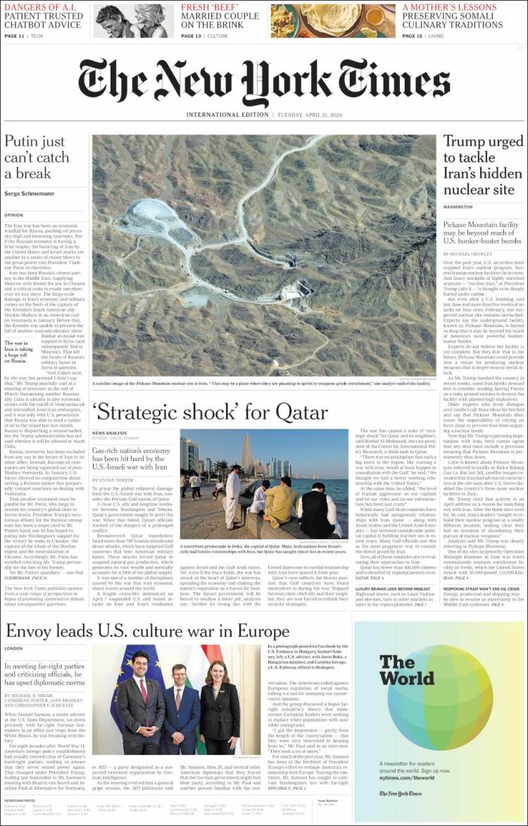 Portada de International New York Times (Europa)