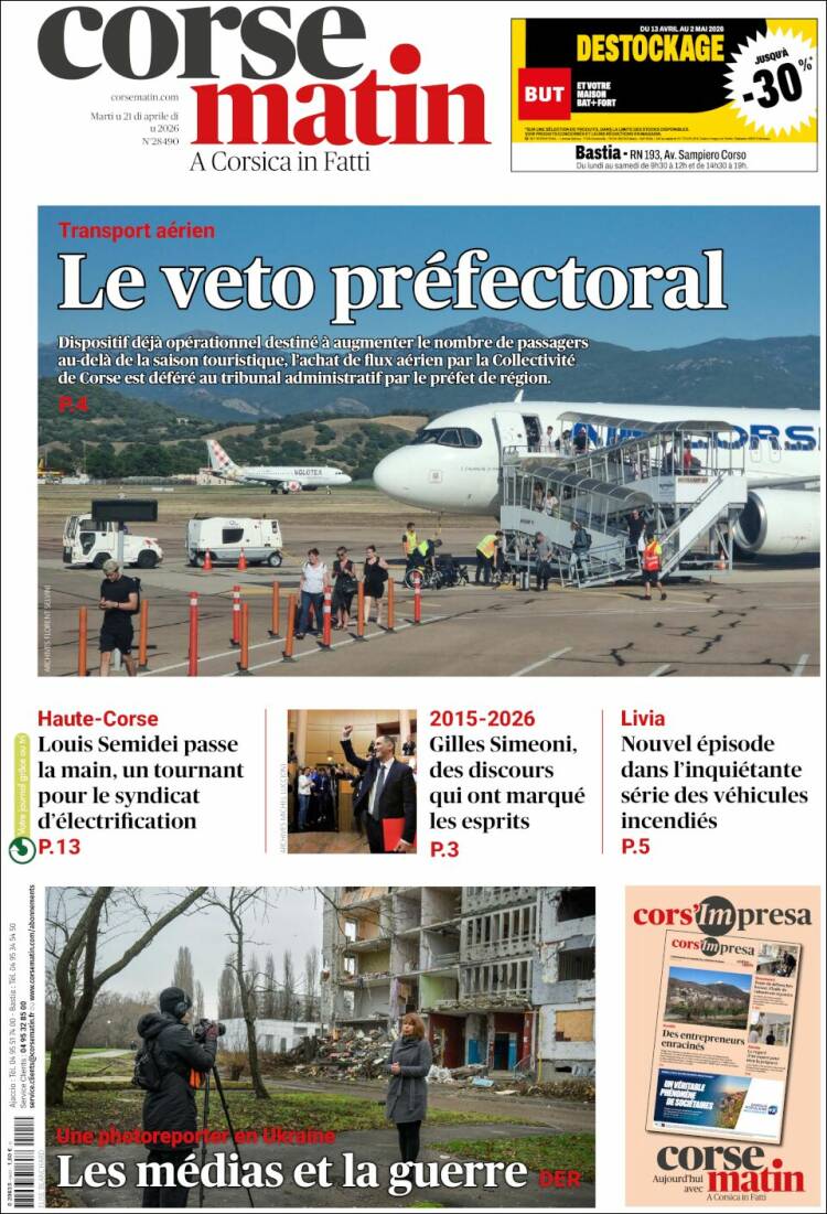 Portada de Corse-Matin (Francia)