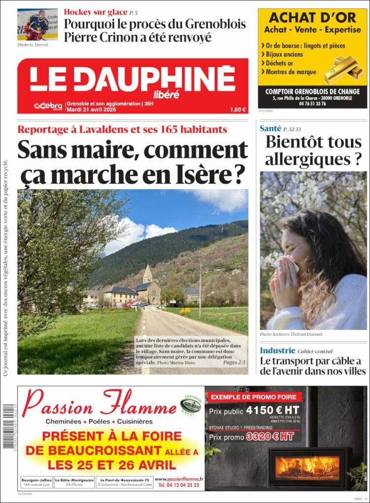 Portada de Le Dauphiné Libéré (Francia)
