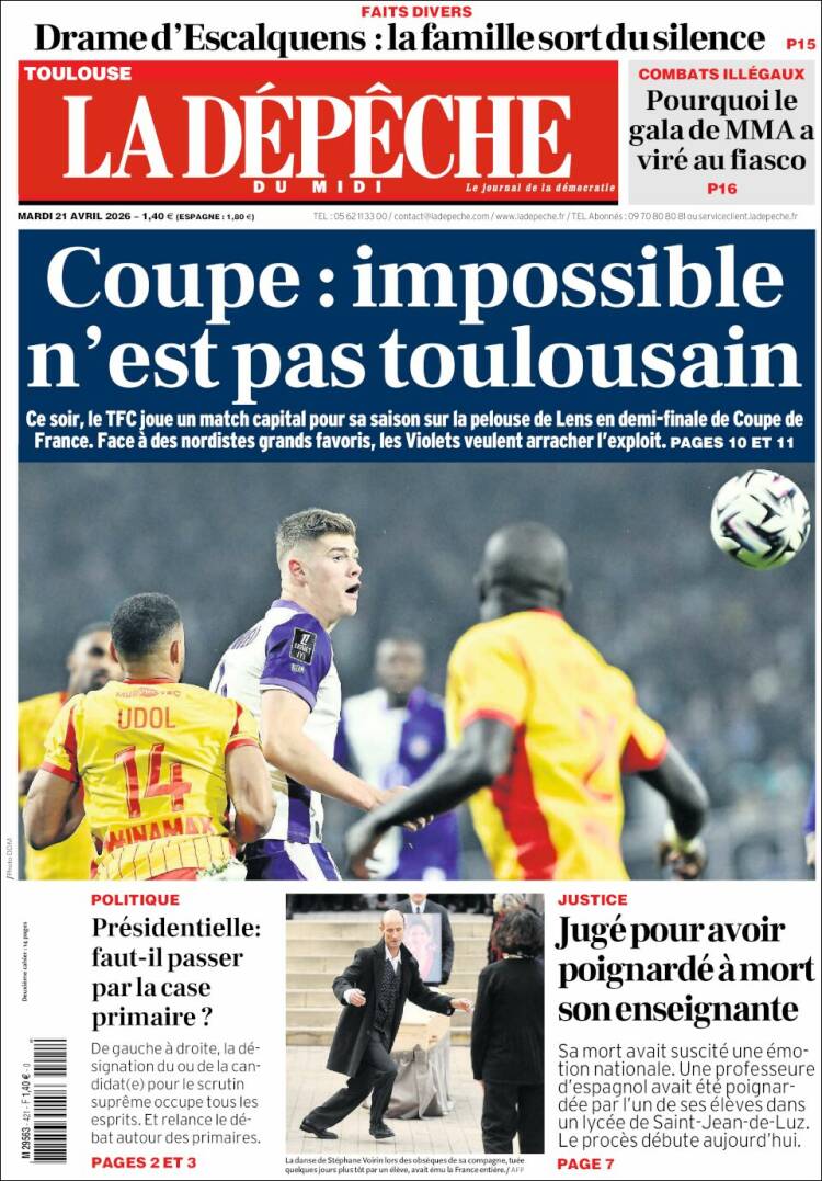 Portada de La Dépêche du Midi (Francia)