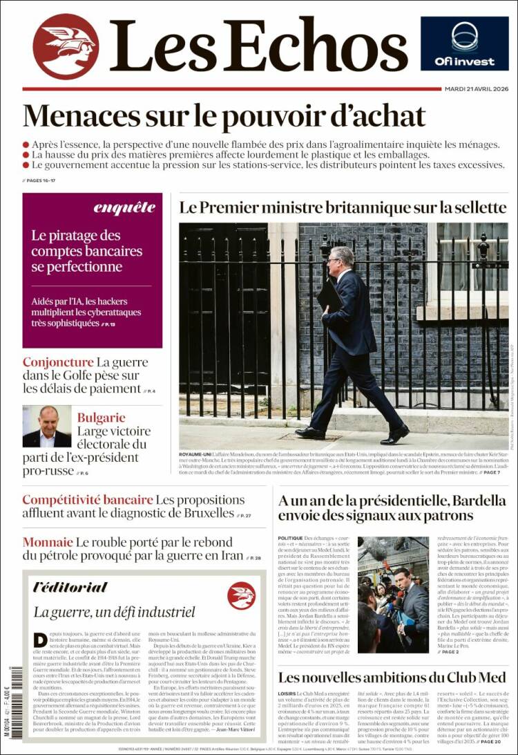 Portada de Les Echos (Francia)