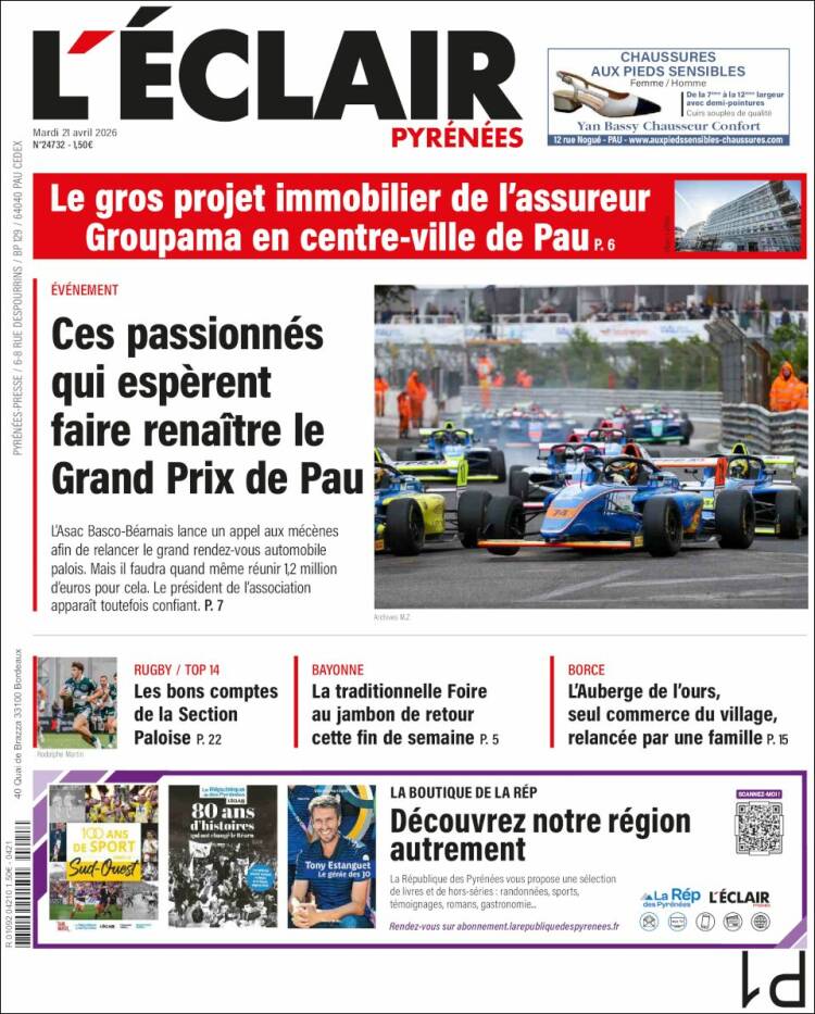 Portada de L'Eclair des Pyrénées (Francia)