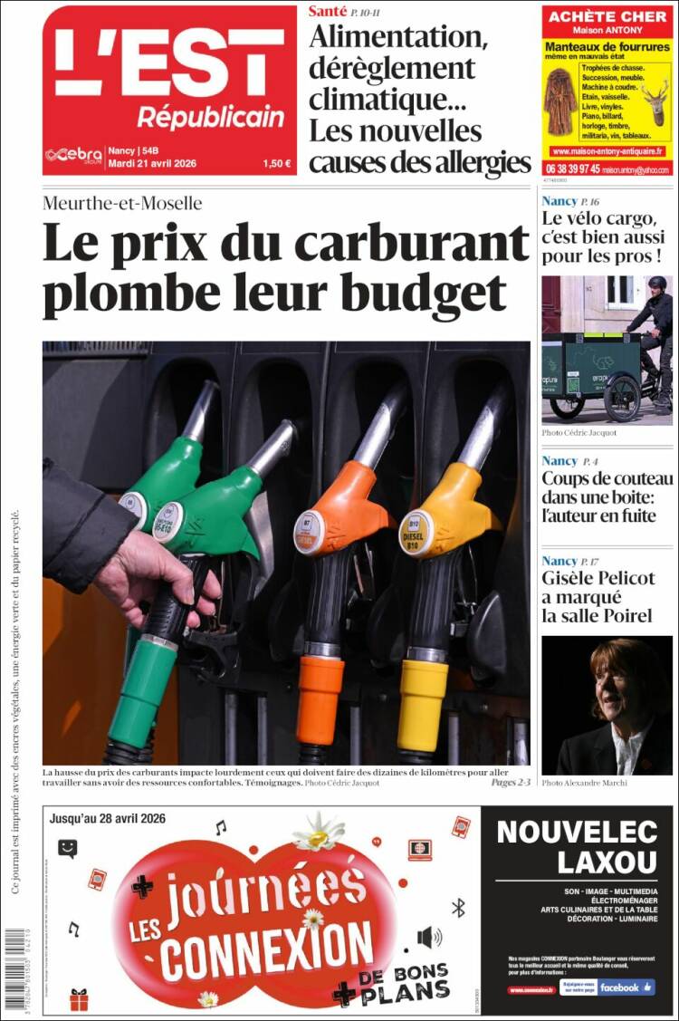 Portada de L'Est Republicain (Francia)