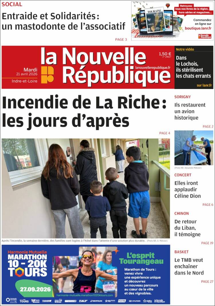 Portada de La Nouvelle Republique (Francia)