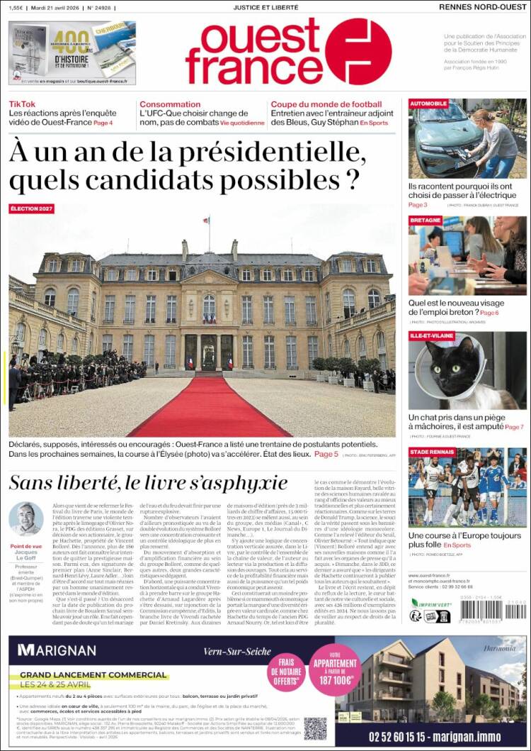 Portada de Ouest France (Francia)