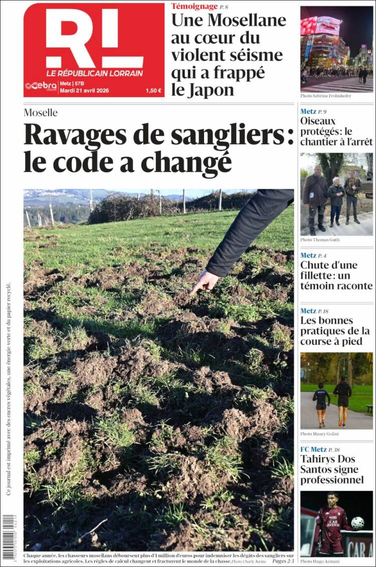 Portada de Le Republicain Lorrain (Francia)