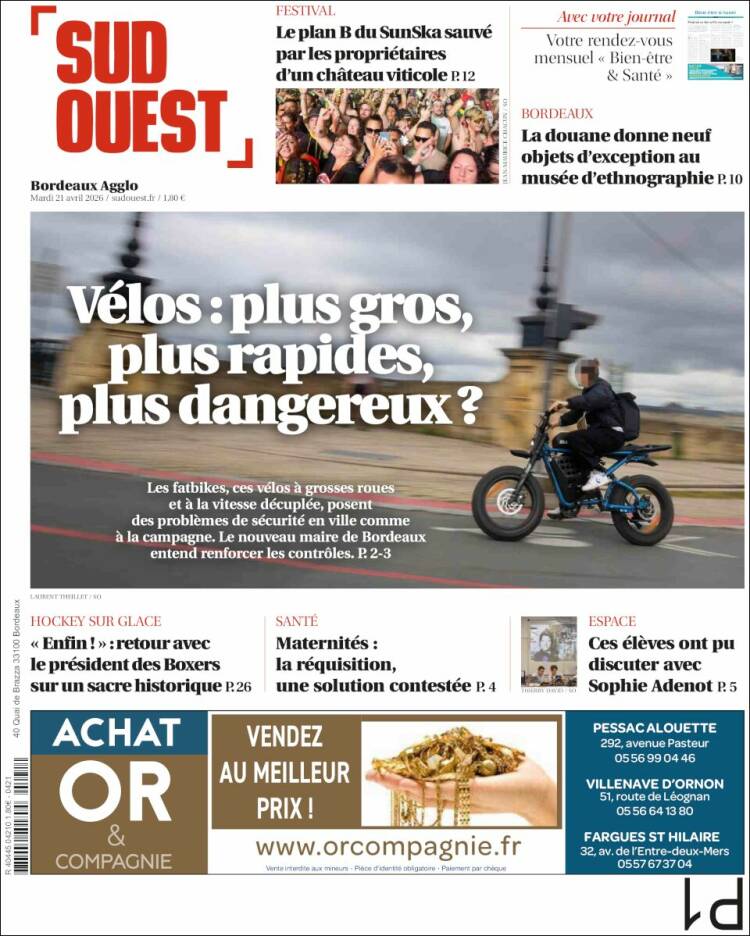 Portada de Sud Ouest (Francia)