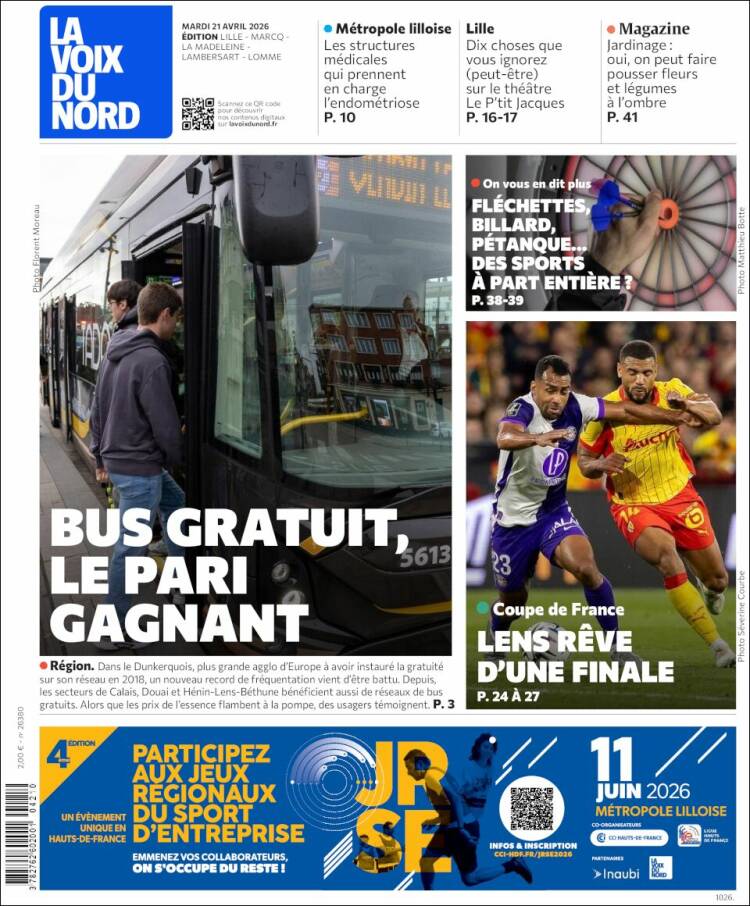 Portada de La Voix du Nord (Francia)