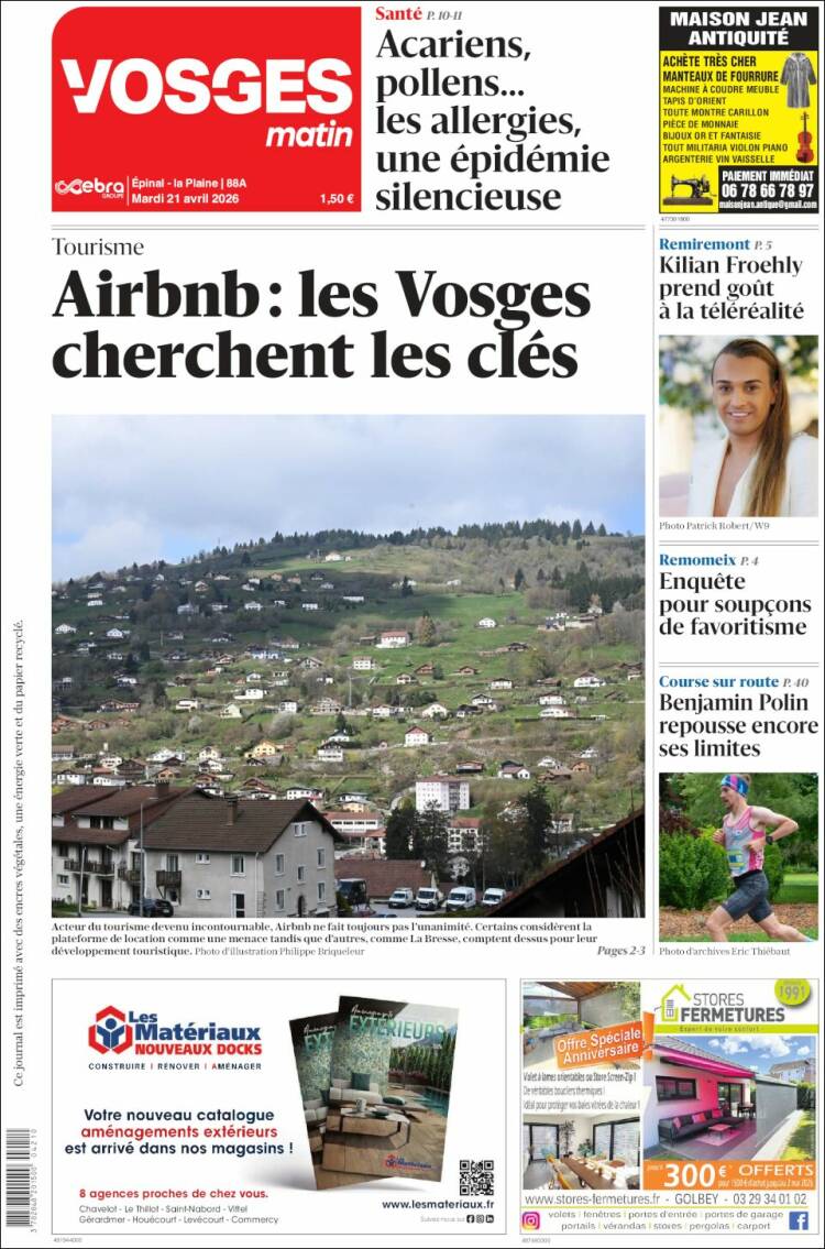 Portada de Vosges Matin (Francia)