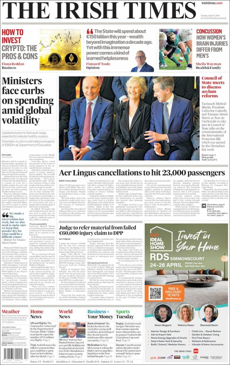 Portada de Irish Times (Irlanda)