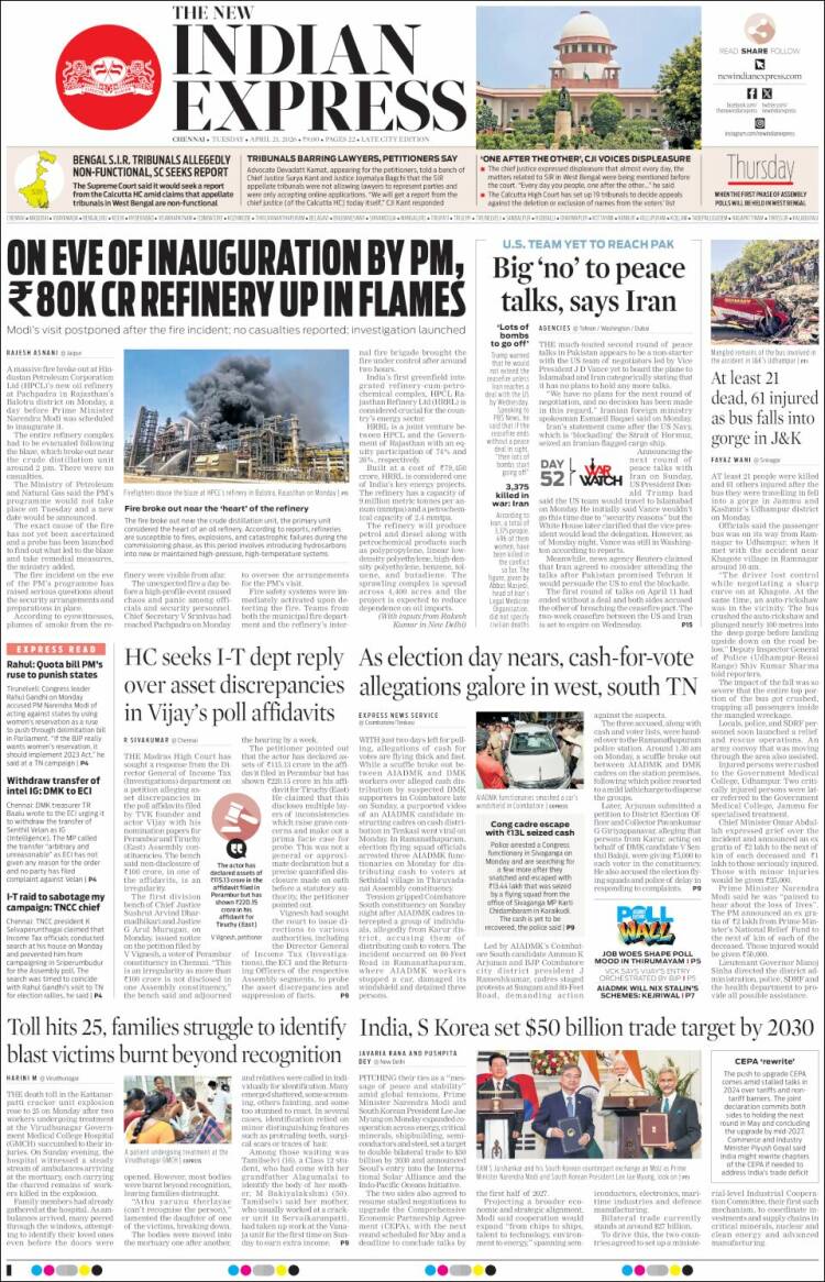 Portada de New Indian Express (India)