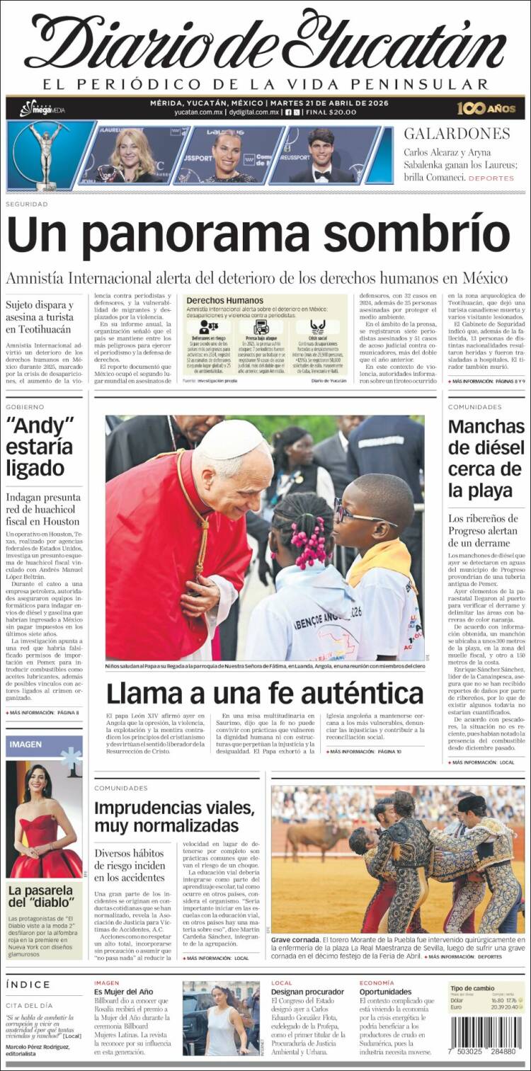 Portada de Diario de Yucatán (M&eacute;xico)