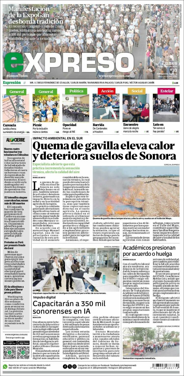 Portada de Expreso (M&eacute;xico)