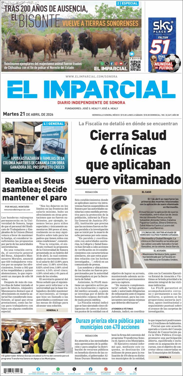 Portada de El Imparcial (M&eacute;xico)