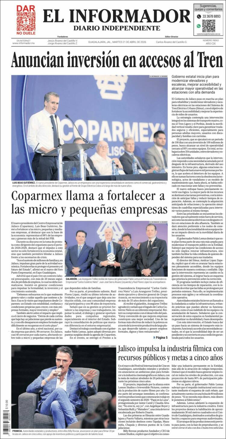 Portada de El Informador (M&eacute;xico)