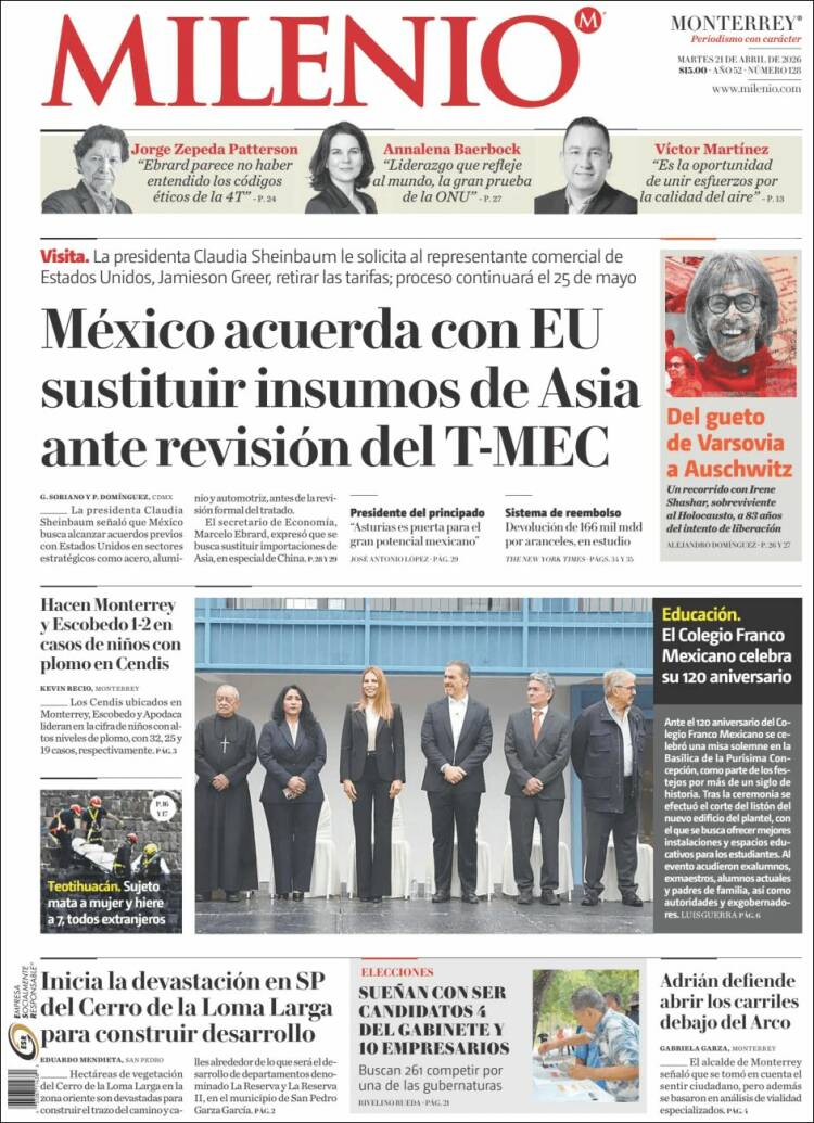 Portada de Milenio de Monterrey (M&eacute;xico)