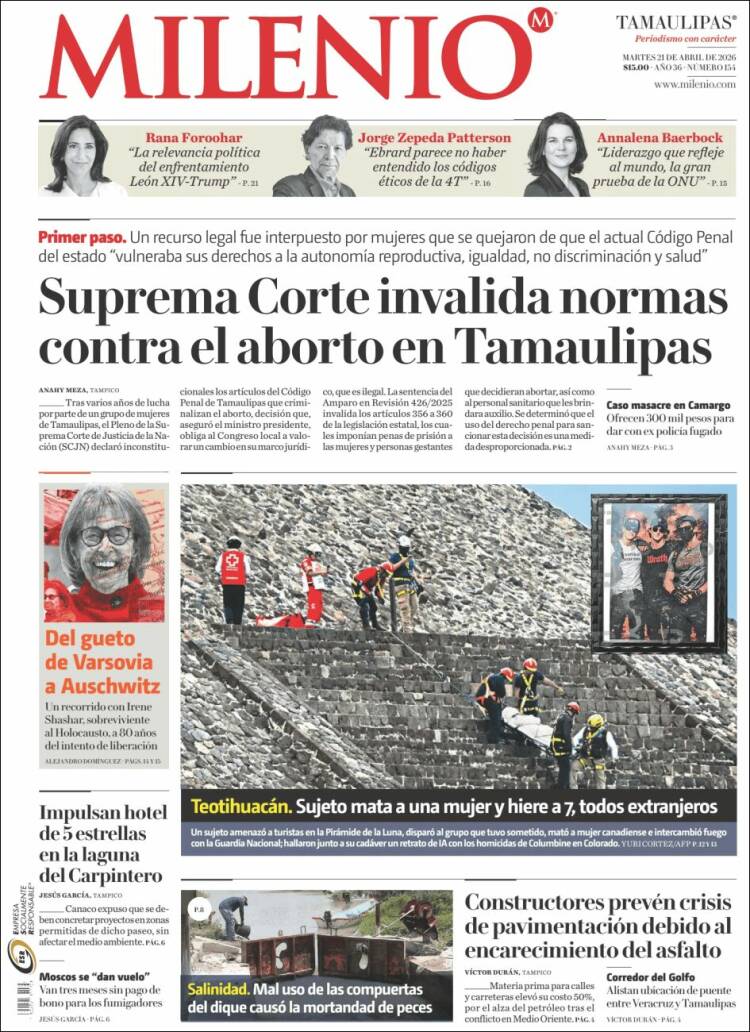Portada de Milenio - Tamaulipas (M&eacute;xico)