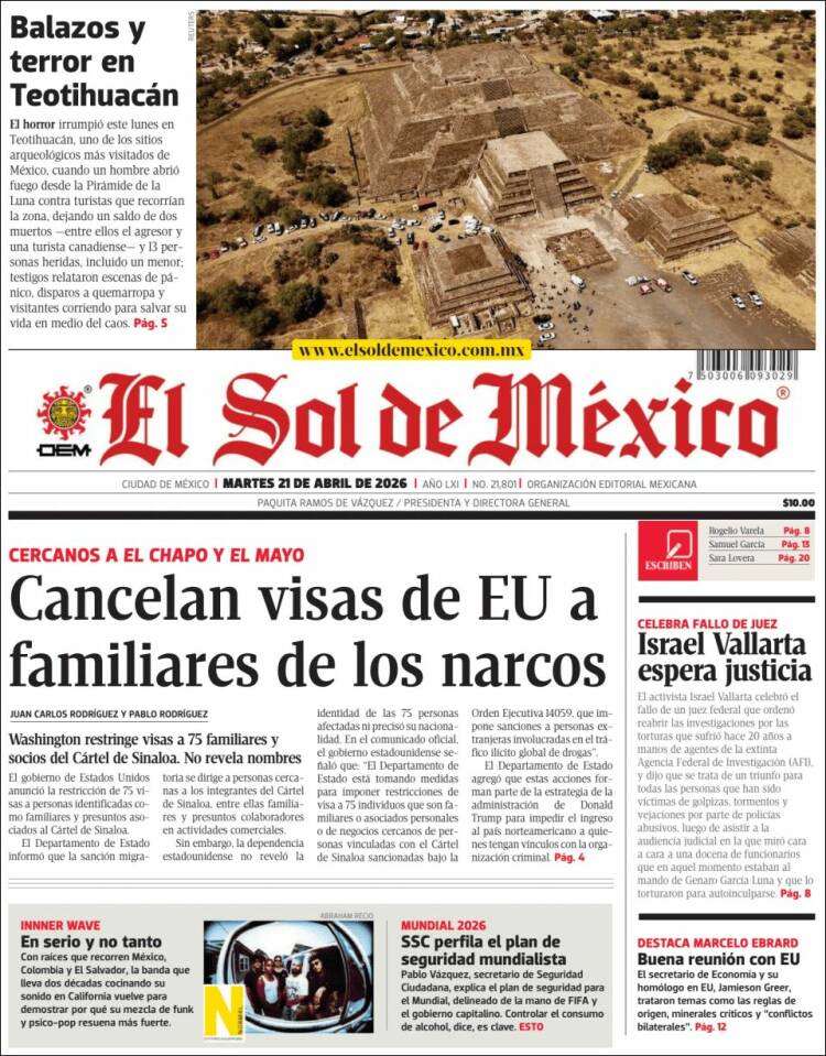 Portada de El Sol de México (M&eacute;xico)
