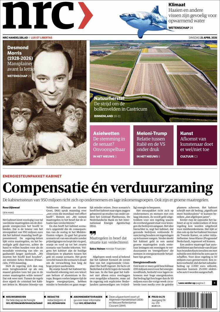 Portada de NRC Handelsblad (Pa&iacute;ses Bajos)