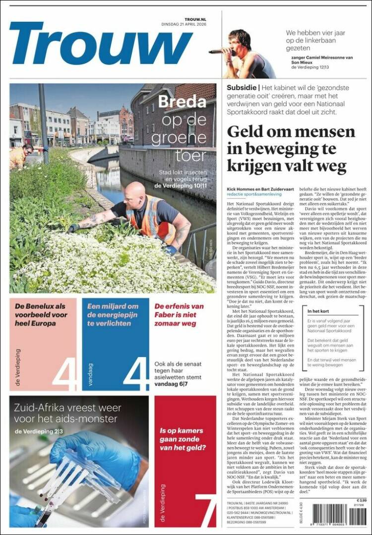 Portada de Trouw (Pa&iacute;ses Bajos)