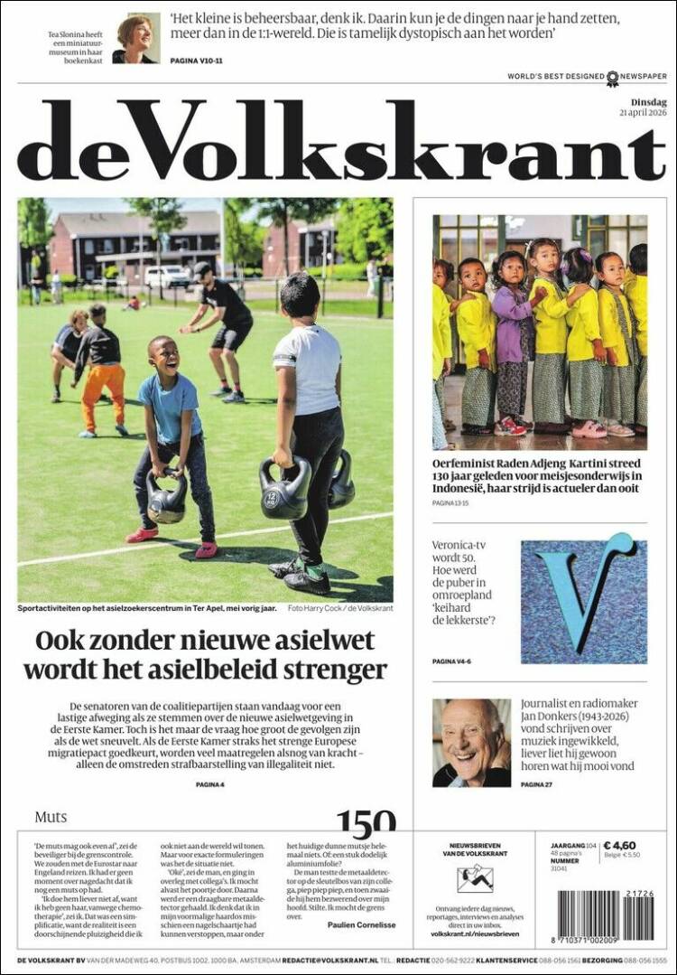 Portada de De Volkskrant (Pa&iacute;ses Bajos)