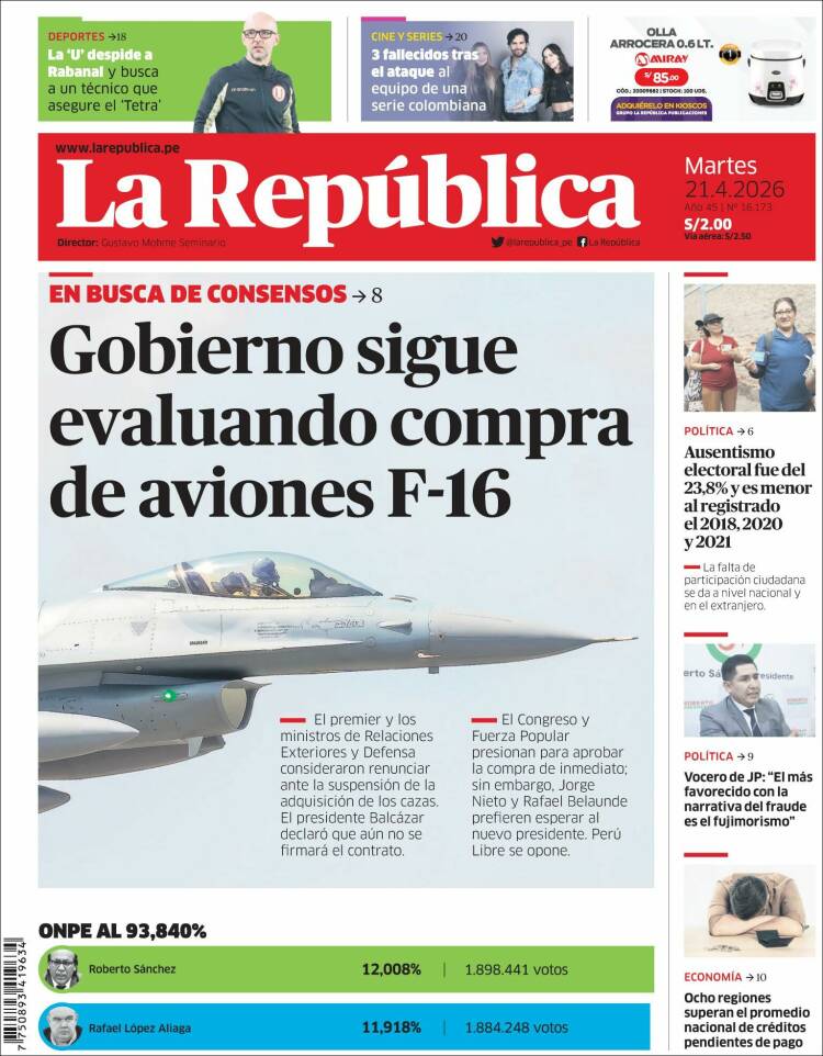 Portada de La Republica (Per&uacute;)