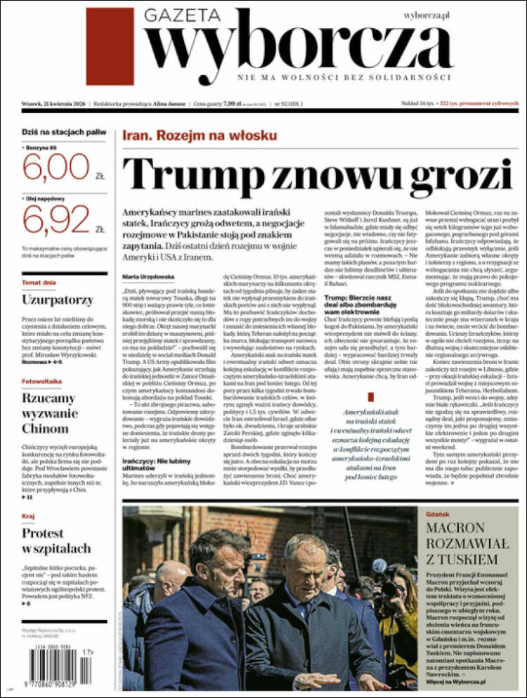Portada de Gazeta Wyborcza (Polonia)