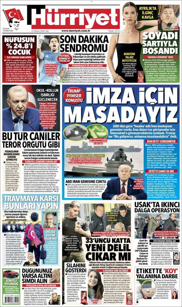 Portada de Hürriyet (Turqu&iacute;a)