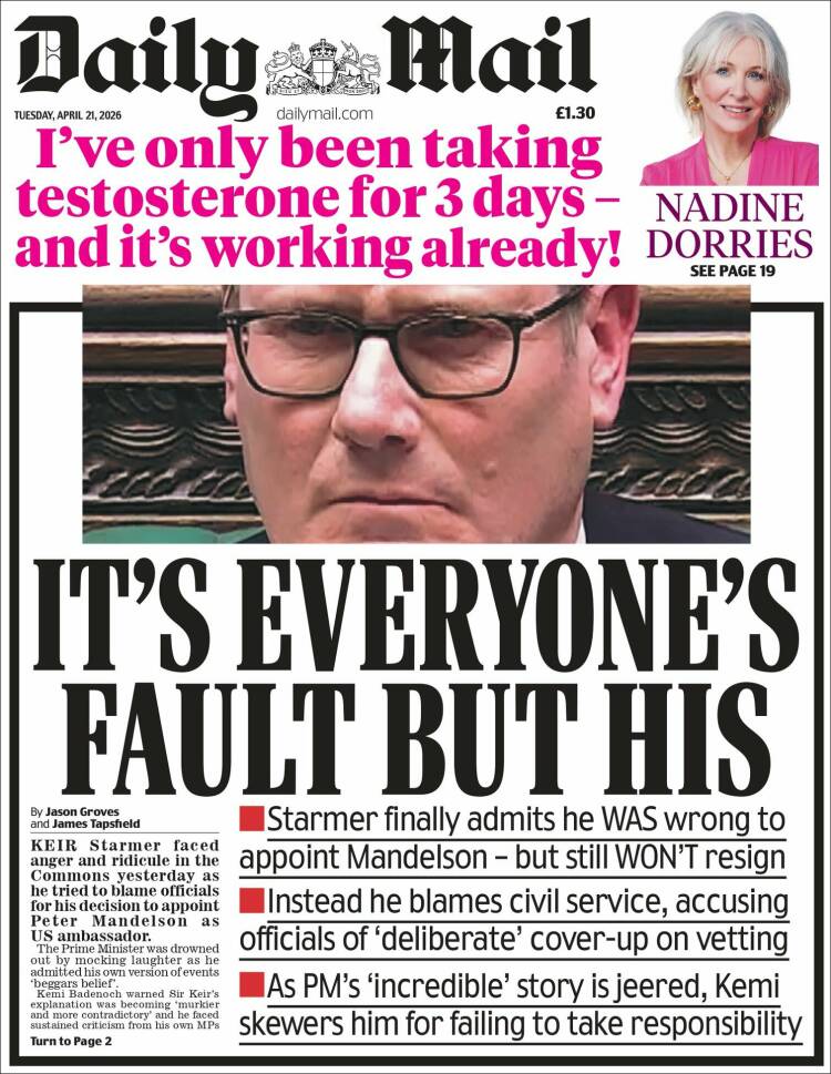 Portada de Daily Mail (Reino Unido)