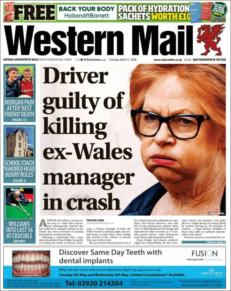 Portada de Western Mail (Reino Unido)