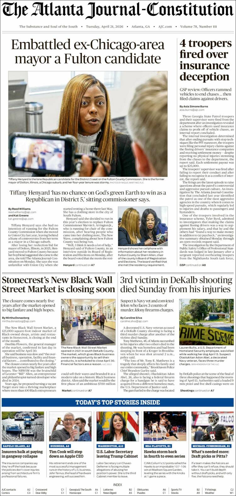 Portada de The Atlanta Journal-Constitution (USA)