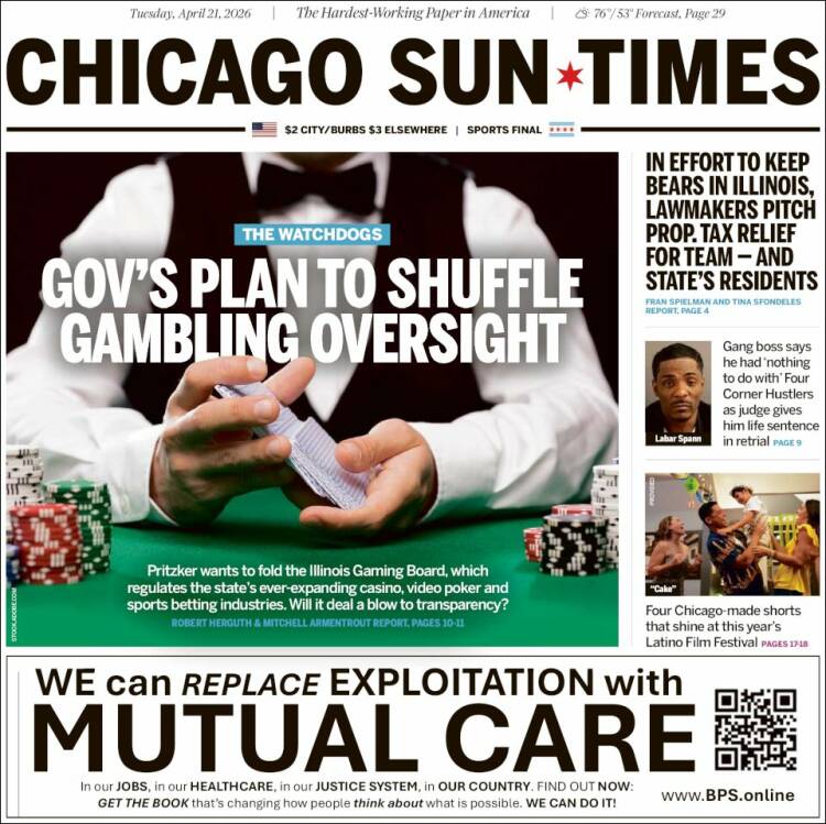 Portada de Chicago Sun-Times (USA)