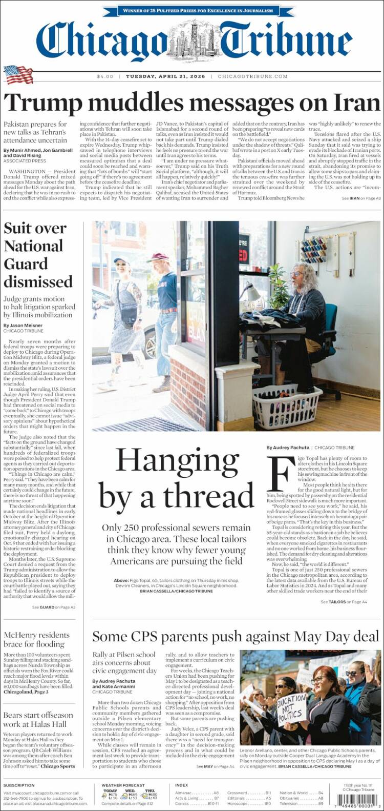 Portada de Chicago Tribune (USA)