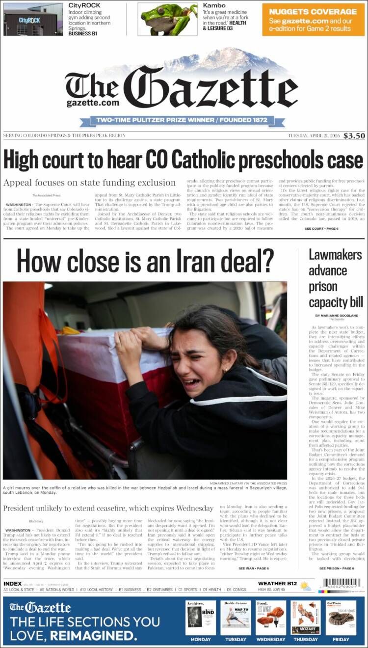 Portada de The Gazette (USA)