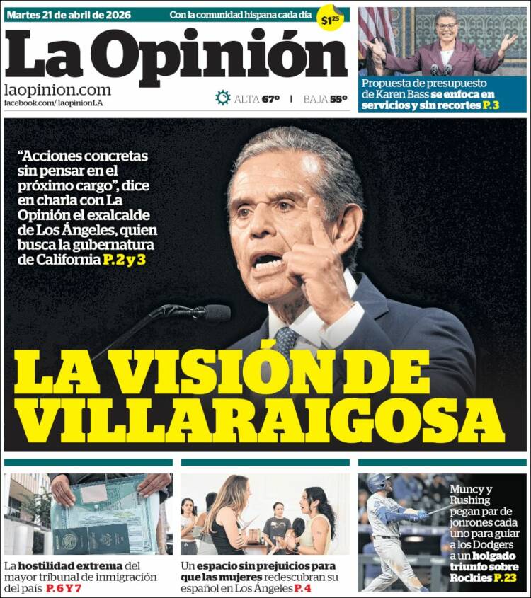 Portada de La Opinión (USA)