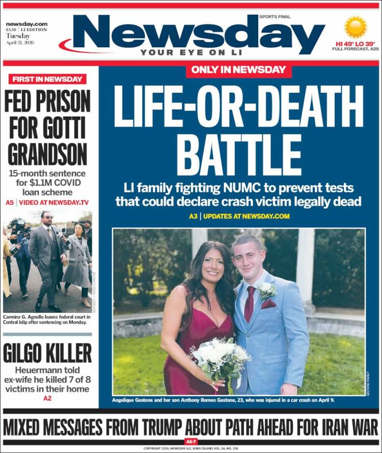 Portada de Newsday (USA)