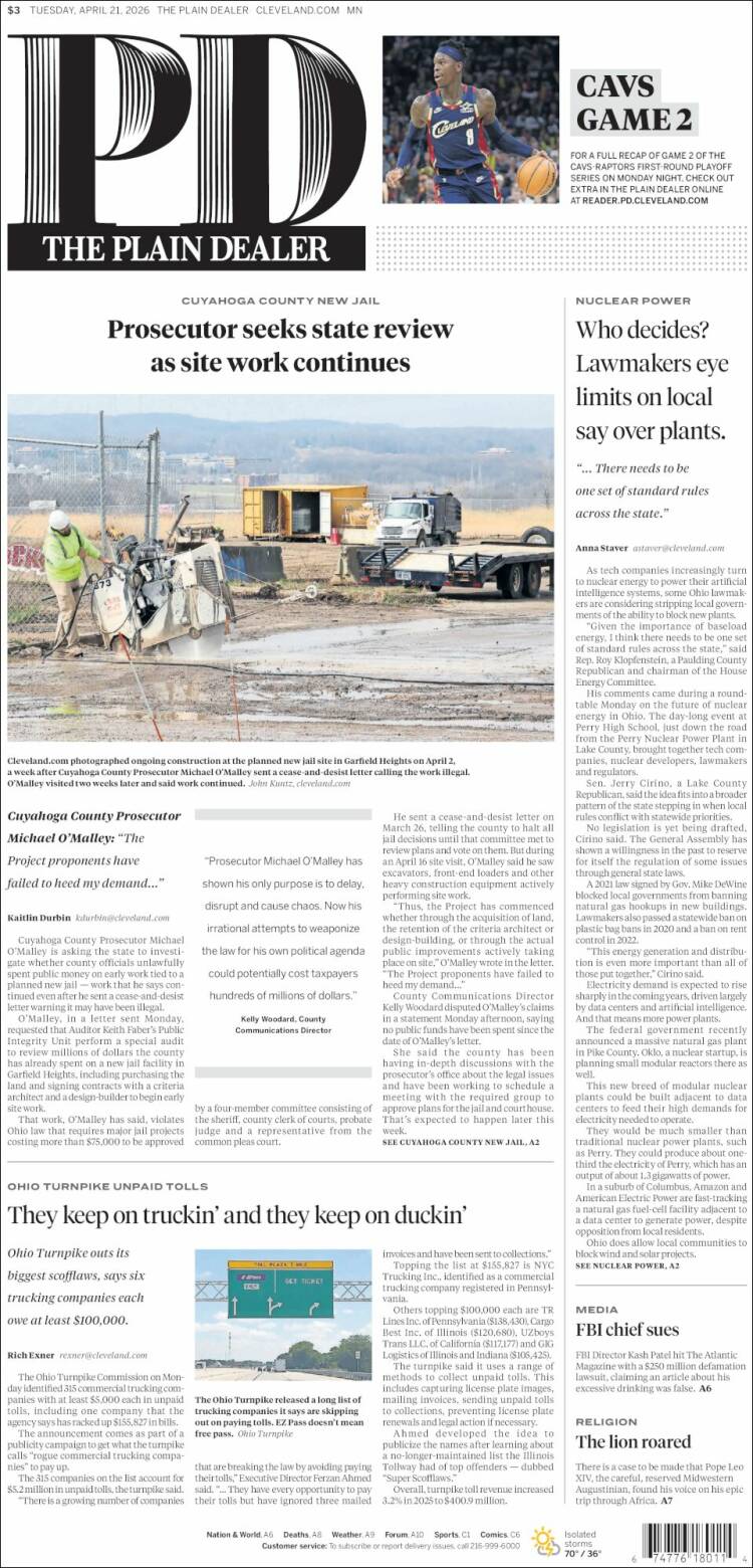 Portada de The Plain Dealer (USA)