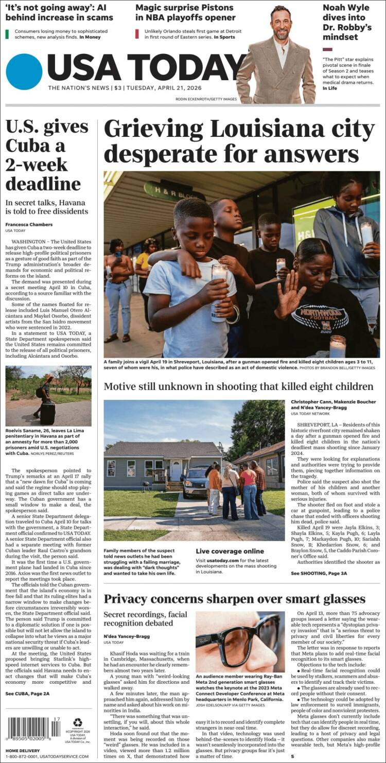 Portada de USA Today (USA)