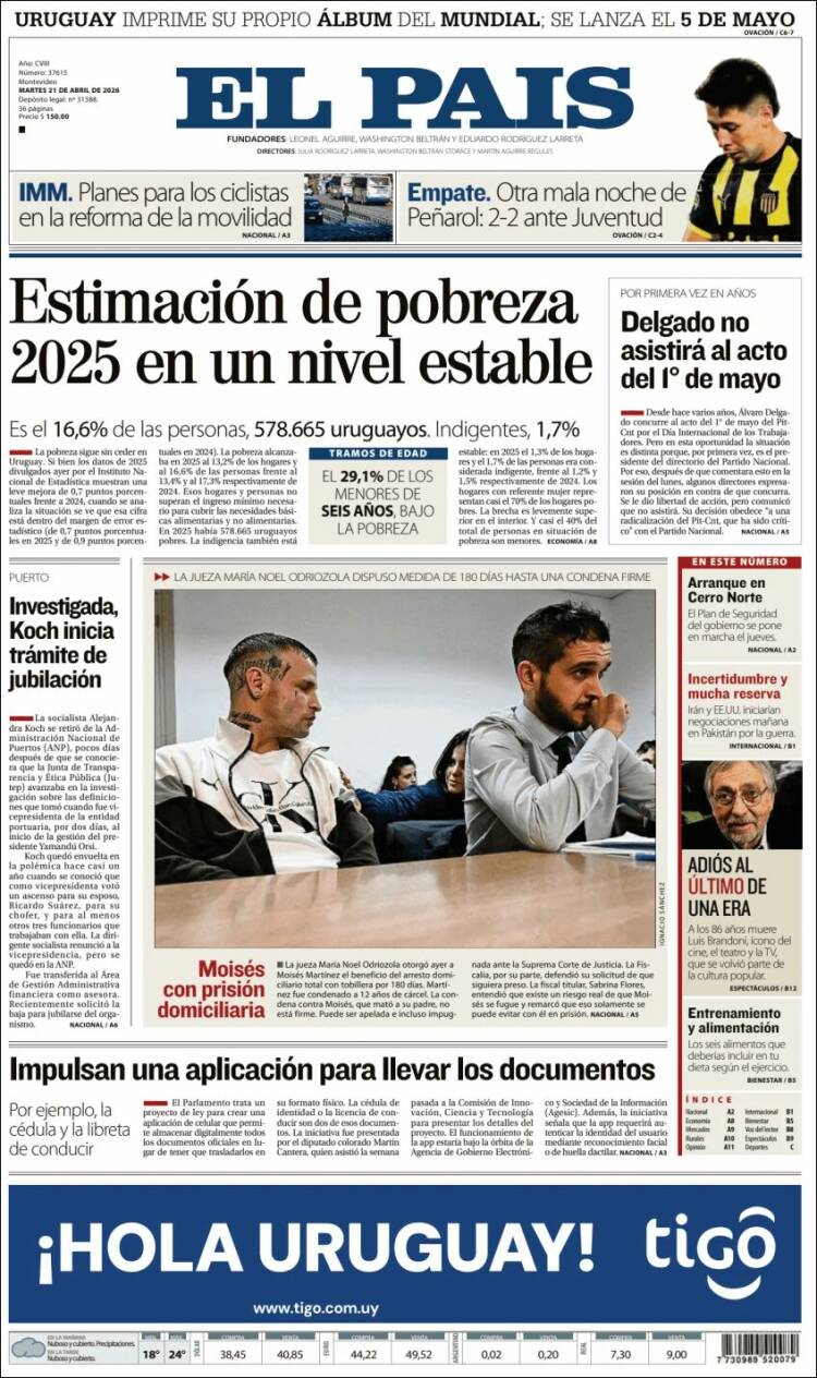 Portada de El País (Uruguay)