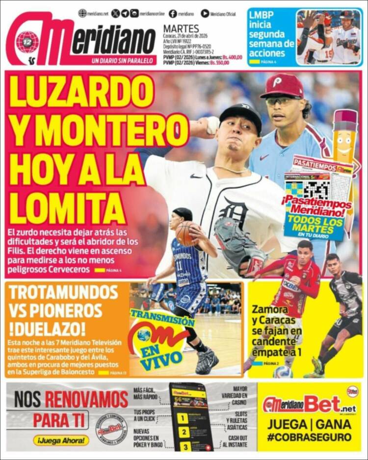 Portada de Meridiano (Venezuela)