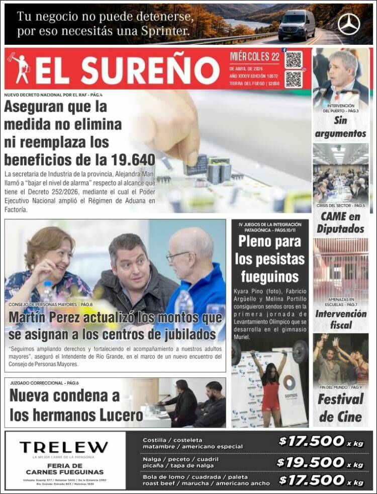 Portada de Diario El Sureño (Argentina)