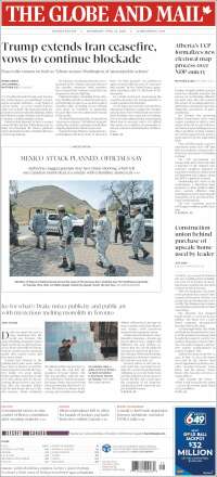 Portada de The Globe and Mail (Canada)